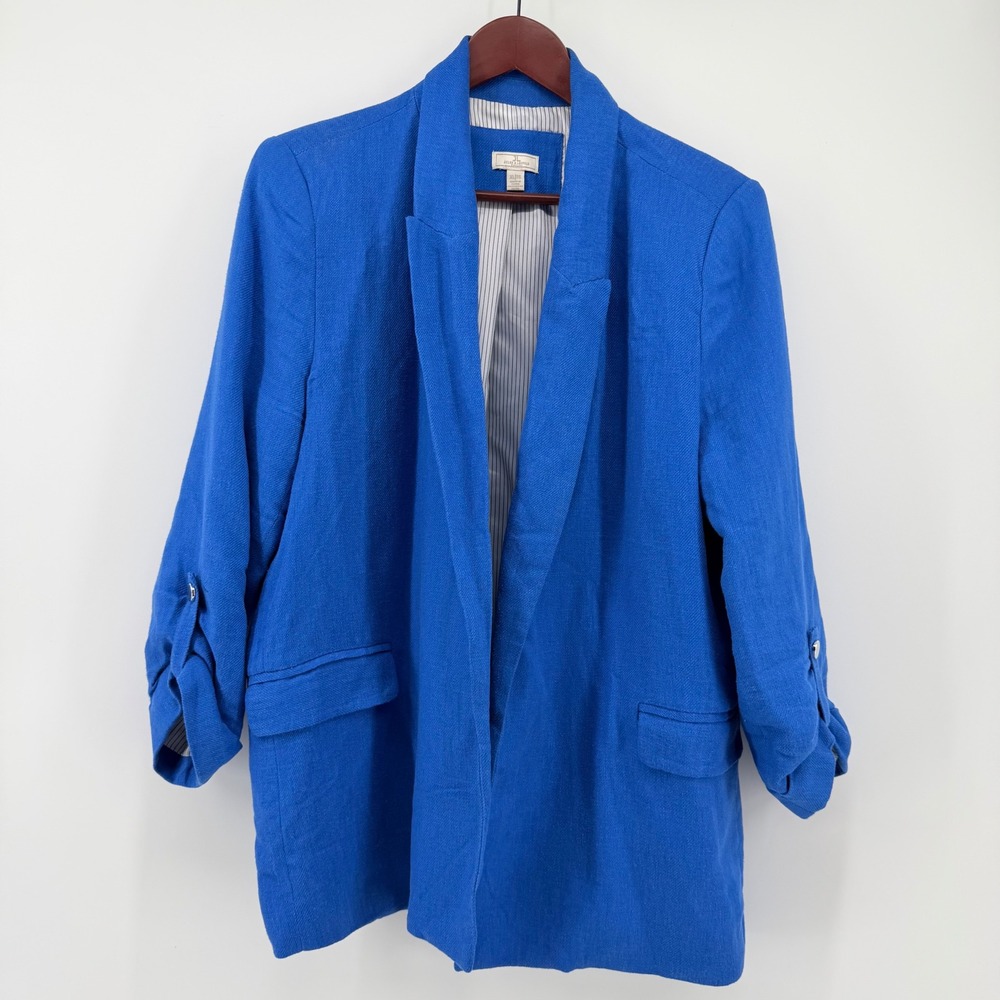 Jules & Leopold Women XL Blazer Blue Linen Blend Roll Tab Sleeve CHU33473D